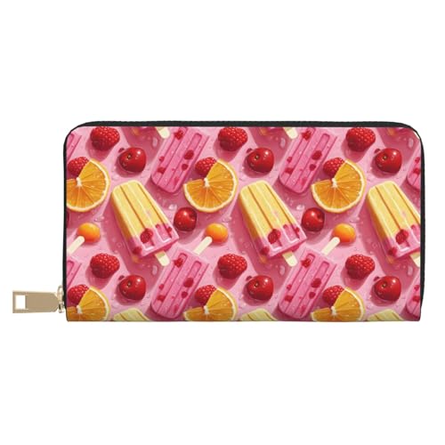 Leather Thin Slim Wallets for Women Men - Fashion Pink Popsicles Print Card Wallet Holder with Zipper