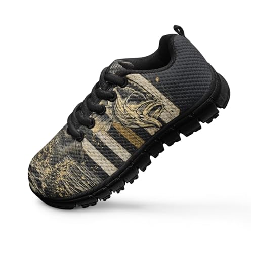 Pink Bass Fish Shoes for Girls Kid Lace up Sneakers Fashion Athletic Casual Shoes Lightweight Tennis Running Shoe