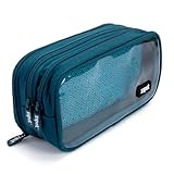 ZIPIT Half & Half Pencil Case, 3 Compartment Zipper Pouch for School, Stationery Bag for Teen Girls Boys and Adults, Teal