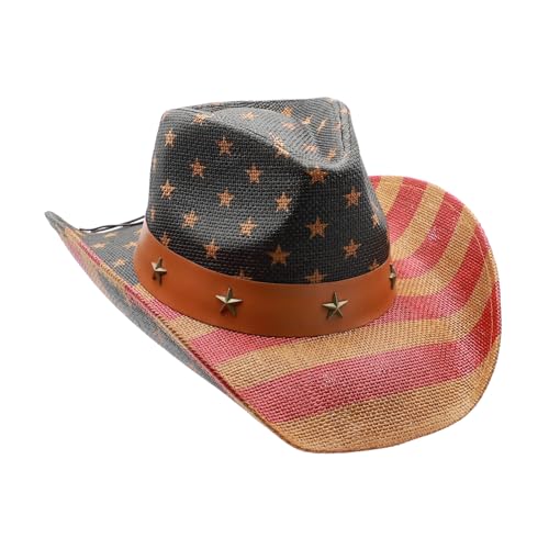 Image of Mens Straw Cowboy Hat Unisex Western Beach Sun Hat for Men Women Wide Brim Fedora Hat Cowgirl Hats Summer Panama Hat