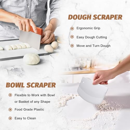 Image of Sourdough Proofing Basket Gift Set, 9 inch Round and 10 inch Oval Banneton Bread Baking Supplies, Sourdough Baskets with Bread Lame, Danish Whish, Bowl Scraper, Sourdough Scraper, and Linen Liner