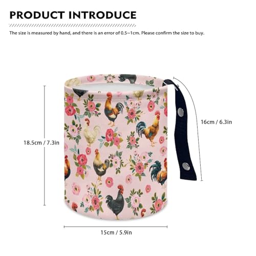 Image of Renewold Car Trash Can Foldable with Adjustable Button Straps Pink Floral Chickens Rooster Organizer Bag for Car Trip Camping Picnic Auto Garbage Can for Console Seat Trash Bin for SUV Van Sedan Truck