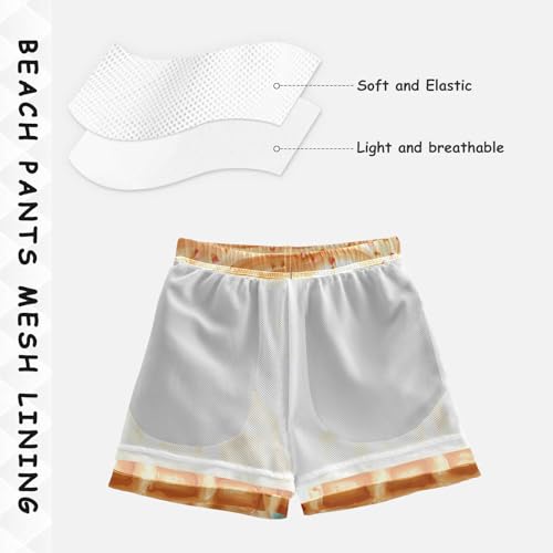 Pigsaly Boys' Swim Board Shorts Glaze Caramel Sprinkles Teal Coral Ice Cream Boy's Swim Trunks Kids Swimwear M4