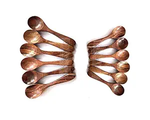 PEBBLECRAFTS Set of Handmade Wooden Spoon and Masala Condiment Spoon (5 inches, 4 inches) -Set of 12