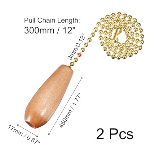 Image of uxcell Natural Finish Wooden Pendant 12 inch Polished Brass Finish Pull Chain for Lighting Fans Pack of 2