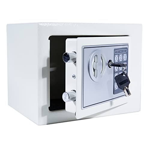 GUHPZA Caja Fuerte Electrónica para El Hogar, Caja Fuerte Digital con Teclado, Llaves para Depositar Efectivo Y Documentos, para El Hogar O El Negocio, Color Negro, 4,6 L，White-4.6L