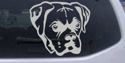 Rad Dezigns Silver 3.3in X 3in - Boxer Bulldog Animals Car Window Wall Laptop Decal Sticker