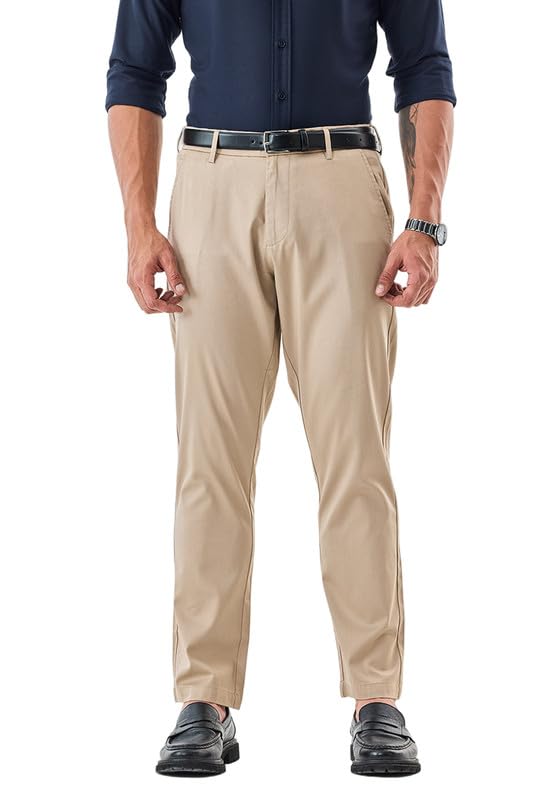 Image of SNITCH Men Chinos | Slim Fit Mid Rise Solid Pattern | Cotton Blend with Medium Stretch & Smooth Texture | Button & Zip Closure for Casual & Street Wear