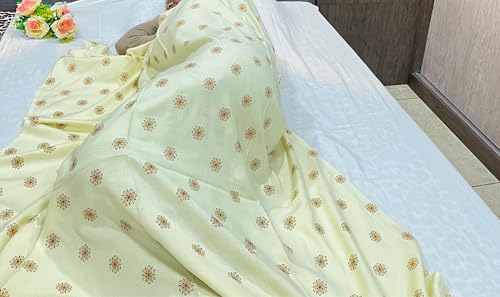 Image of 100% Cotton Soft Beautiful Printed Pure Handloom Single Bed Size Skin Friendly Summer AC Blanket /Khes /Dohar /Top Sheet Set /Chadar /Multi Purpose Use (Printed Yellow)