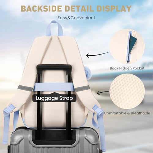 Image of WINDARS School Backpack for Teen Girls, Cute College Backpacks for Women Students Aesthetic Bookbag Large 15.6 Inch Laptop Bag Middle School Travel Back Pack (Blue Beige)