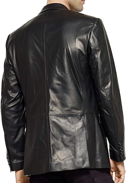 Men’s Black Leather Blazer Jacket Genuine Lambskin Slim Fit Two Button Coat Classic Lapel Business Casual Outerwear3