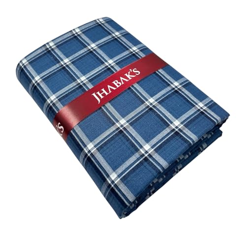 Image of JHABAK'S Cotton Blend Unstitched Checkered Fabric for Men - 2.35m Shirt Piece / 3m Kurta Piece - Width 36 Inches