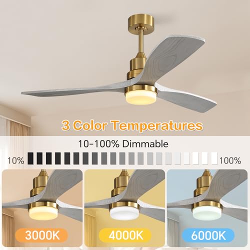Image of Sofucor Smart Ceiling Fan, 52 inch Low Profile Ceiling Fans with Lights and Remote, Compatible with Alexa /Google /App, 3-Color Light 6-Speed DC Motor Reversible Timer for Bedroom Living Room Patio Outdoor
