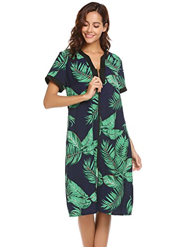 Ekouaer Nightgown Women Housecoats Zipper Front Robe-Ladies V-Neck Lightweight Duster & Long Houedress
