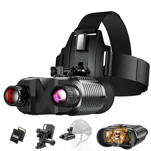 AILNJUC Night Vision Goggles Head Mounted, 1312FT Night Vision Binoculars Compatible with Military Tactical Helmet, Infrared Long Focus 8X Digital Zoom/32GB SD Card
