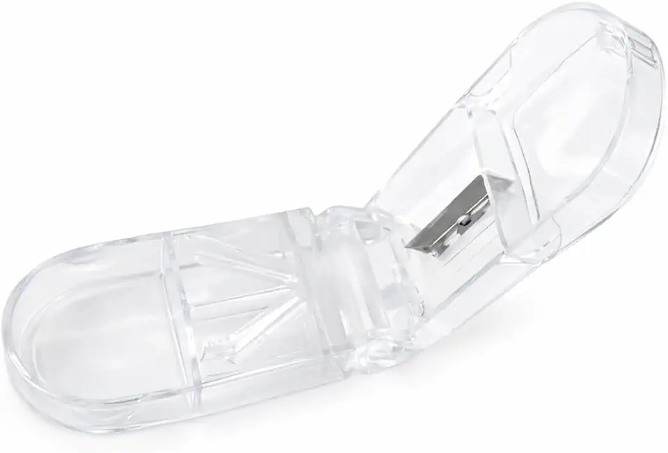 Cortador de Comprimidos Portátil Com Lâmina Aço Inox Estojo Organizador Seguro e Preciso