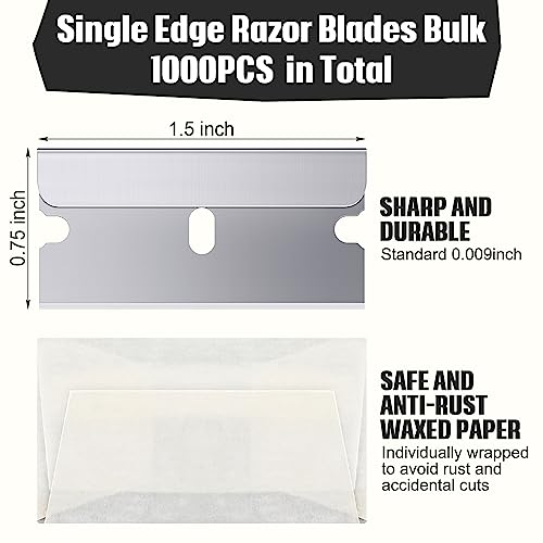 Lasnten 1000 Pcs Single Edge Razor Blades, Industrial Scraper Razor Blades Safety Straight Edge Replacement Box Cutter Blade for Glass Paint Scraper, Removing Labels, Decals, Stickers - Thumbnail 2