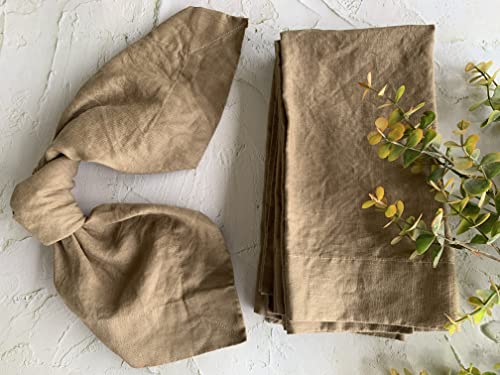 Eight Owls Leinenservietten - Stonewashed Pure Linen Stoffservietten - Größe 50,8 x 50,8 cm - 5,1 cm Saum mit gehrten Ecken - 100% französisches Flachs - Set mit 4 Servietten, rustikaler Luxus - Kakao Cover