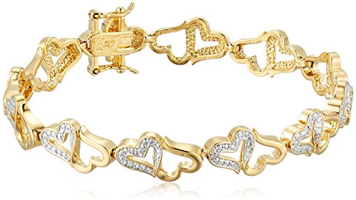 18k Gold Plated Bronze Diamond Accent Open Heart Bracelet, 7.25