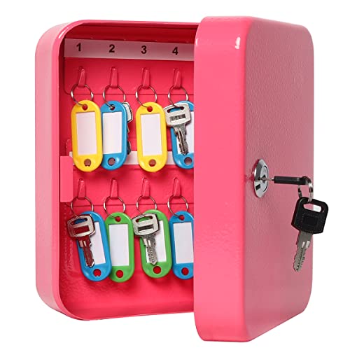 Lovndi Key Box, Security Key Lock Box With 20 Key Hooks, Locking Key Cabinet Wall Mount, 7.8 X 6.3 X 2.9 Inches, Pink #TOP7