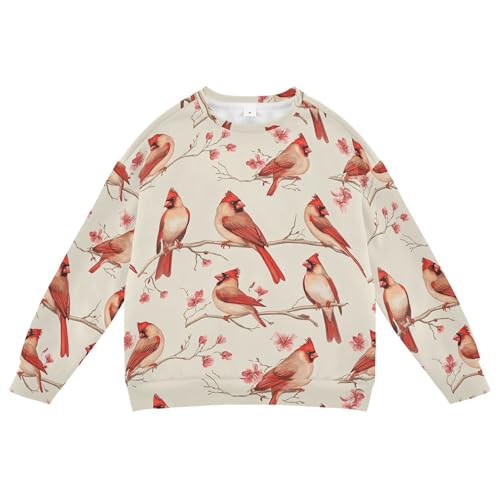 JUNZAN Art Northern Red Birds Beige Little Boys Hoodie Sweatshirt Long Sleeve Fall Tops Shirts Camping 4T