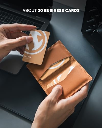 Image of VULKIT Leather Business Card Holder 2 Sided Slim Business Name Card Organizer for Men or Women(Nappa Brown)