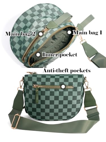 Image of Black and White Checkered Crossbody Bag Bum Bag for Women,Spacious Checkered Purse Fanny Packs Belt Bag