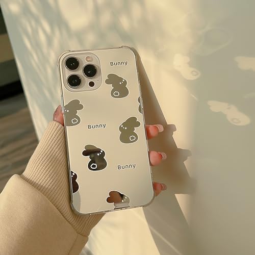 LIUJINCAN IMD Bunny Pattern Phone Case - Mirror Reflective, Frosted Print, Shockproof Corners, Chic & Protective Cover for iPhone 14 Pro