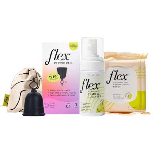 Image of Flex Cup Starter Bundle with Cup Size 1, Foaming Cleanser, and 2-Packs of Wipes (Flex Cup Starter Bundle, Size 01)