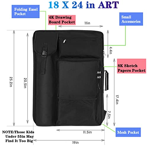 Image of TreochtFUN Art Bags for Supplies Portfolio Case 19 X 25.5 in Medium | for Storage A2 Canvas Board A3 Sketchbook - Carrying Artwork with Backpack & Tote-handle