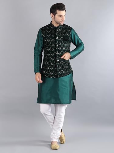 Image of Uri and MacKenzie Men's Silk Blend Kurta Pajama with Designer Ethnic Nehru Jacket /Modi Jacket