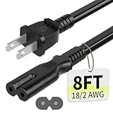 Vockjour 2 Prong AC Power Cord 8Ft Black, Universal Power Cable Replacement for Sony PS5/PS4/PS3 Slim...