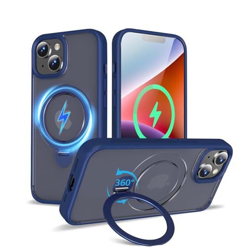 TaeliorTech Upgraded 360° Rotatable Magnetic Ring Stand for iPhone 14/13 Case 6.1'',Military Drop Protection,Compatible with MagSafe,Matte Translucent Case for iPhone 14 Phone Case,Blue by TaeliorTech - Used condition - US$11.50