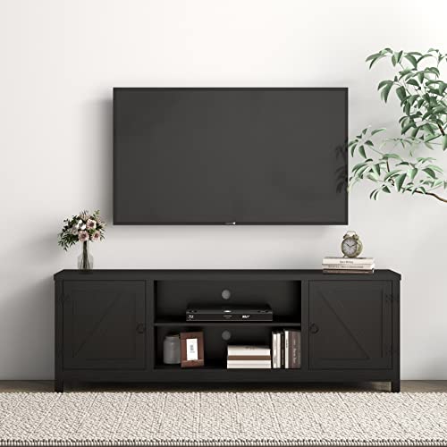 Panana Mid Century Modern Tv Stand For 75 Inch Tv, Entertainment Center With Storage And Open Shelves, Wood Tv Stands Tv Table Stand For Living Room, Bedroom (Black, For 32"-75" Tv) #TOP2