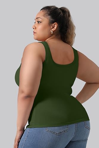 Image of Plus Size U-Back Casual Workout Tank Tops for Women with Built-in Bra, Padded Racerback Gym Athletic Yoga Tops
