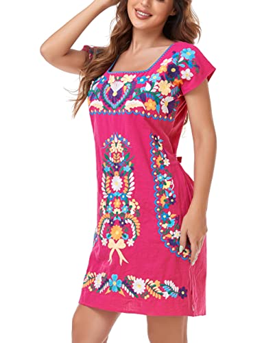 Image of YZXDORWJ Women Mexican Embroidered Dress Ruffle Collar Sleeveless