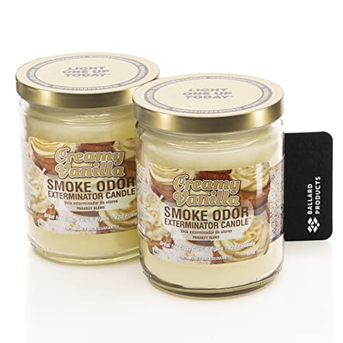 Smoke Odor Exterminator Candles Creamy Vanilla Pack of 2 Bundle with Ballard Products Air Freshener