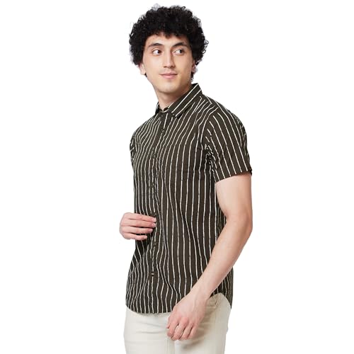 Image of Spykar Men's Regular Fit N /A Half Sleeve Striped Casual Shirts