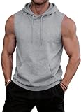 OLIPHEE Ärmellose Tshirt Herren mit Kapuze Sommer Leichtes Tanktop Herren Sport mit Tasche Fitness Gym Hoodie Locker Activewear Tops Einfarbig Streatwear Outdoor Grau L (l)