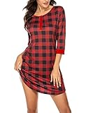 Ekouaer Nightgown Plaid Sleepwear for Women Button-Down Nightdress Soft Sleepshirt