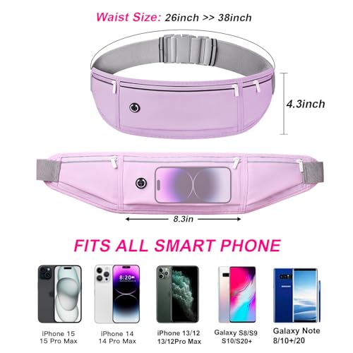 Image of Slim Running Belt for Women Men,Runners Fanny Pack Phone Holder,Money Belt,Running Gear Accessories,with 3 Pockets (Purple)