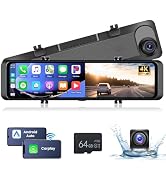 Telecamera per specchietto con scheda TF da 64G, touch screen da 5,5 pollici 1080P Full HD/registrazione loop/angolo ampio 150°/visione notturna/rilevamento del movimento + telecamera di backup