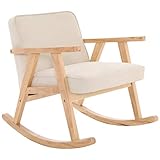 Velvet Accent Rocking Chair, Mid Century Armchair with Wood Frames, Ivory Modern Living Room Chair, for Living Room Bedroom,Beige