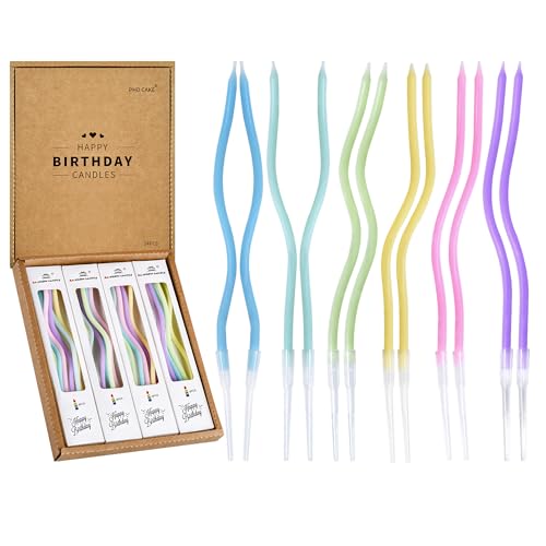 PHD CAKE 24-Count Colorful Pastel Spiral Long Thin Birthday Candles, Cake Candles...