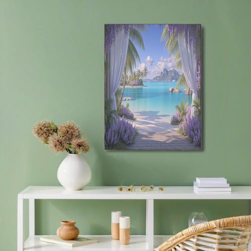 Arte de pared de lienzo, playa y palmeras: cuadro moderno azur de 60x90cm sin marco
