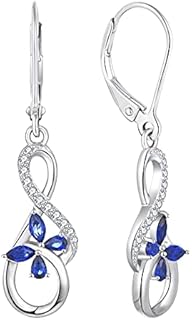 JO WISDOM Women Infinity Earrings,925 Sterling Silver Butterfly Leverback Dangle & Drop Earrings with 3A Cubic Zirconia September Birthstone Sapphire Color