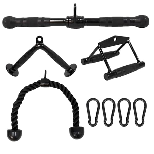 WELLJION Agarres Poleas Gym, Kit de Cable Triceps con Mango en V y Cuerda Doble, Negro, 5 Piezas para Entrenamiento de Fuerza,Polea Gimnasio Casa
