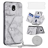 Asuwish Handyhülle für Samsung Galaxy J5 2017 Hülle mit Band und Glas Folie Schutzfolie Kartenfach Klappbar Kette Leder Geldbörse Ständer J5 Pro Duos SM-J530F/DS J530F Handy Hüllen Phone Case Grau
