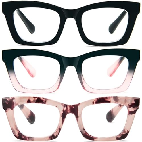 KoKoBin Occhiali da lettura Oprah Style per donna, occhiali da computer oversize alla moda con dalla luce blu e cerniera a molla (Nero/Nero Rosa/Rosa leopardata, 1, x)