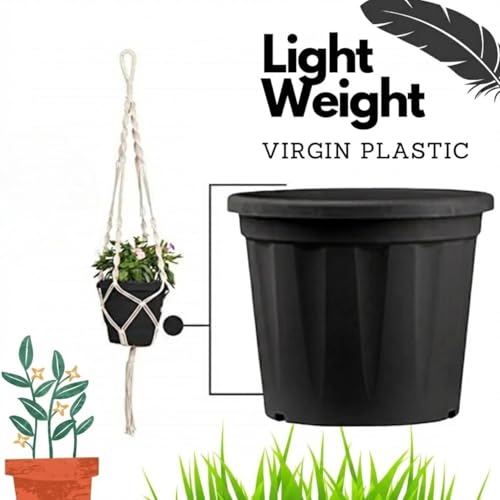 Image of 12 Inch Heavy Duty Plastic Planter | Grower Pot /Garden Pot for Home & Garden (Black) (Pack of 2)